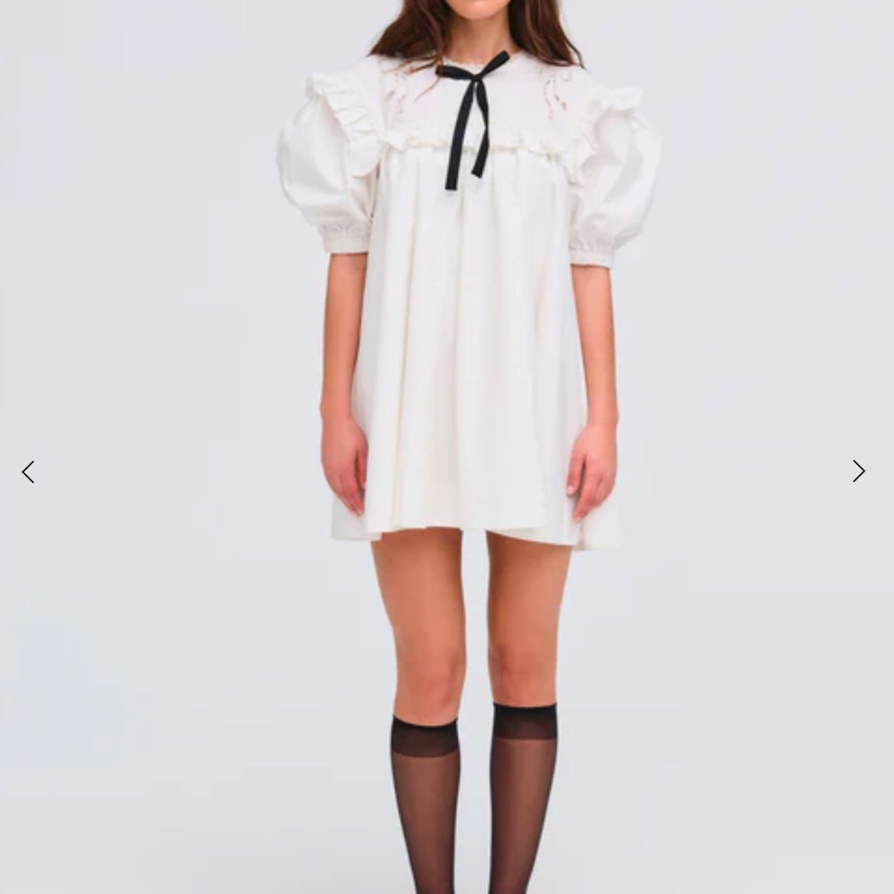 FL&L Blair- White Ruffled Puff Sleeve Babydoll Dress